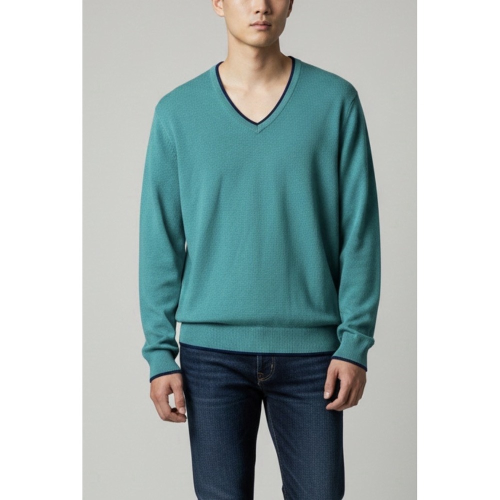Brooks Brothers Teal Merino Wool Sweater Mens 2XL Waffle Contrast Trim Academia